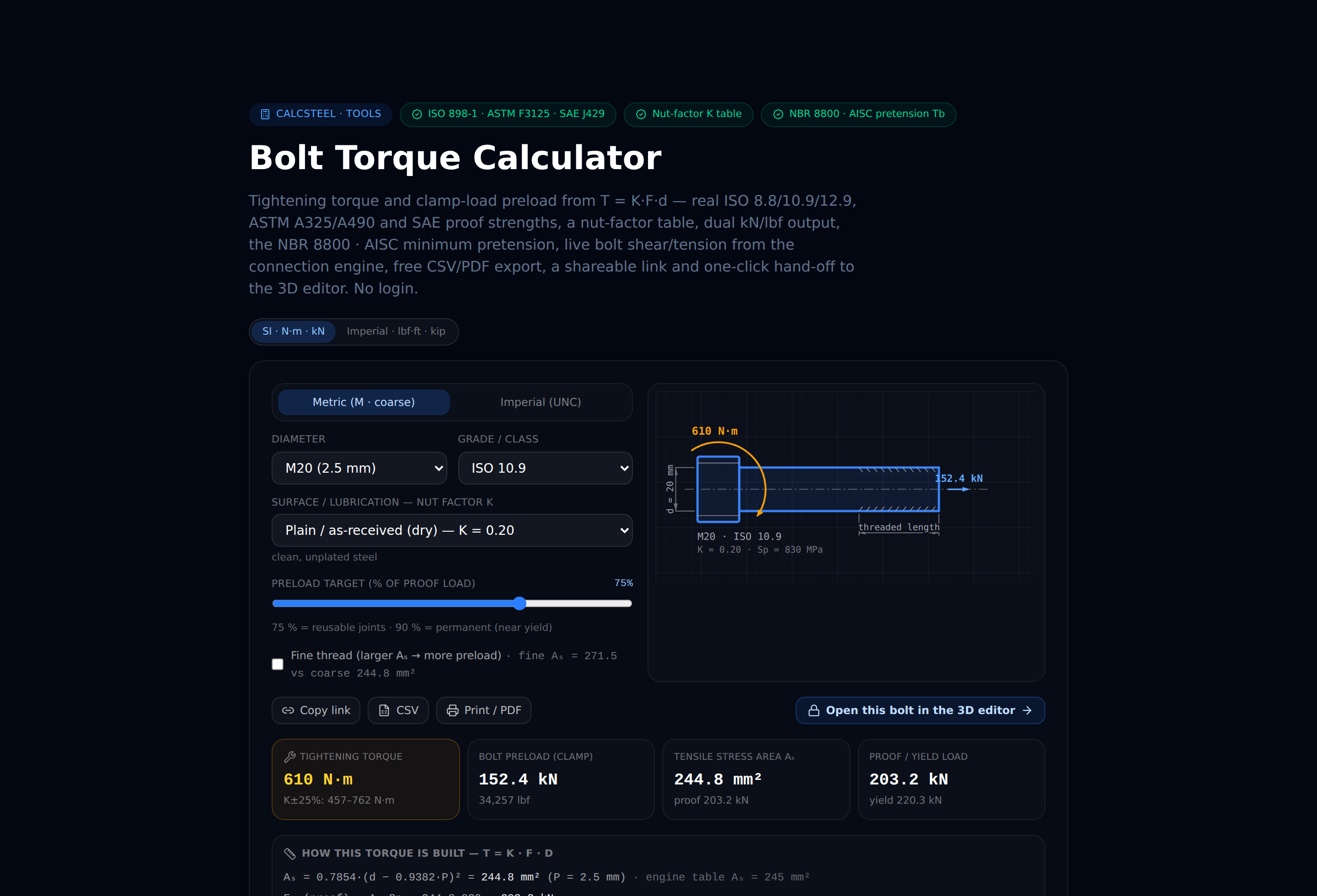 Calculateur de couple de serrage de boulons CalcSteel