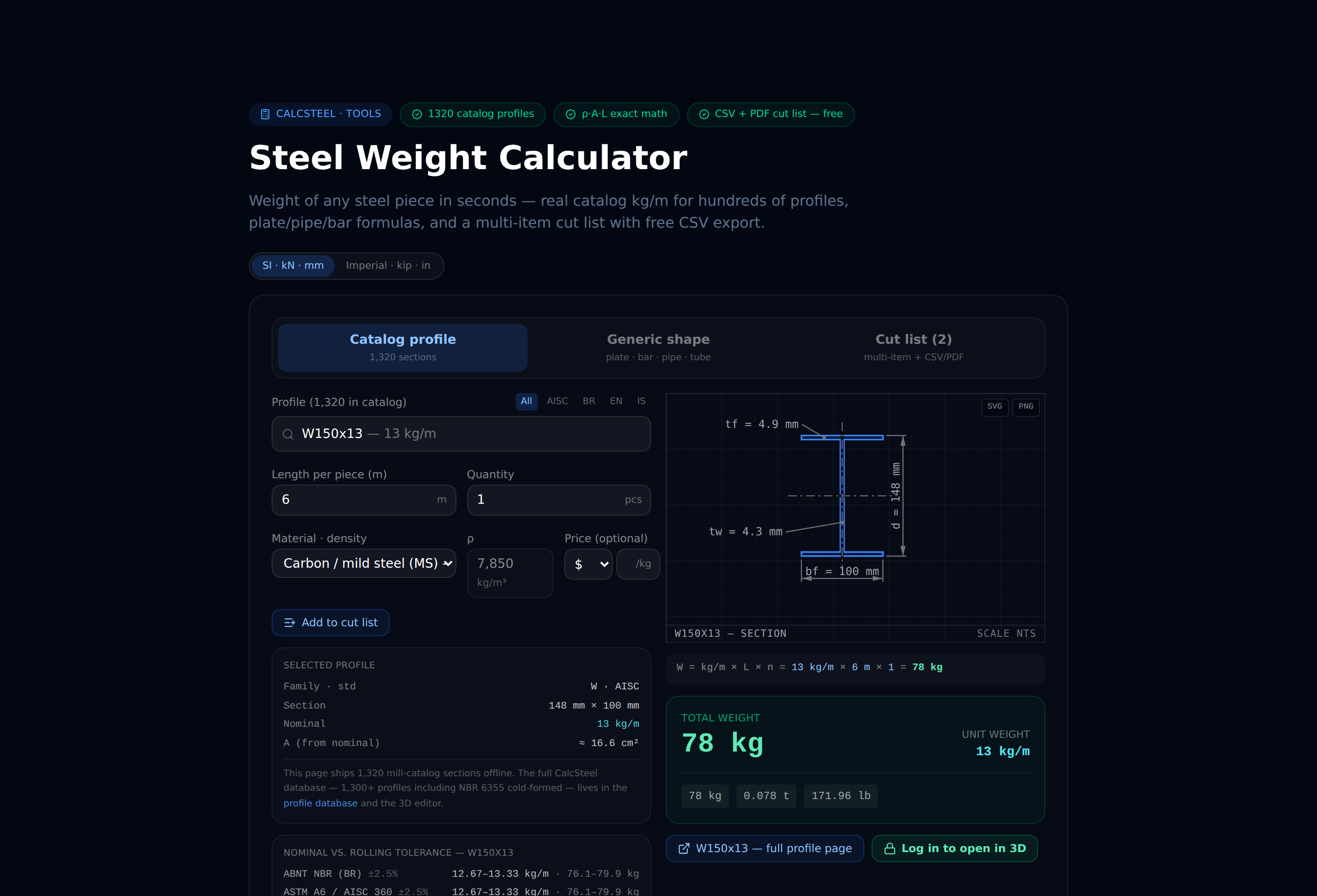 Calculateur de poids d'acier CalcSteel