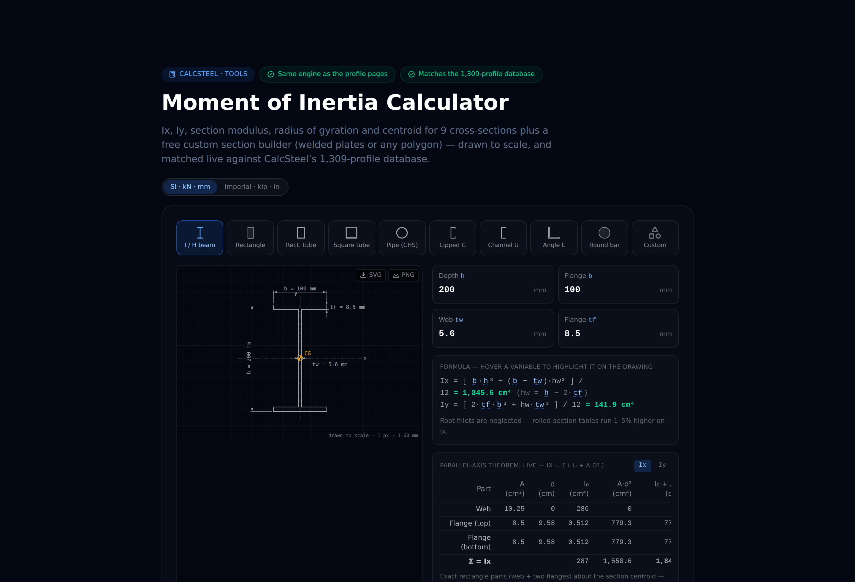 Calculateur de moment d'inertie CalcSteel