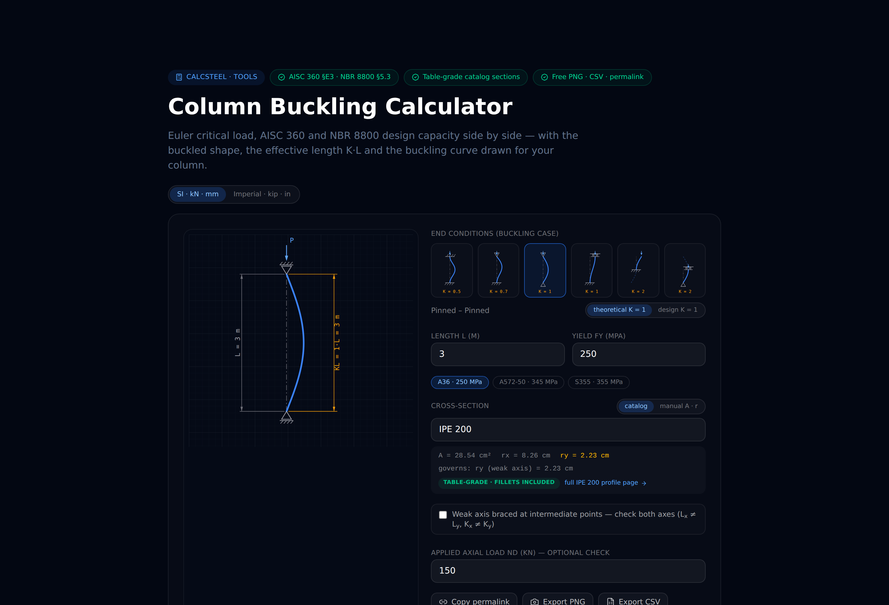 Calculateur de flambement de poteau CalcSteel