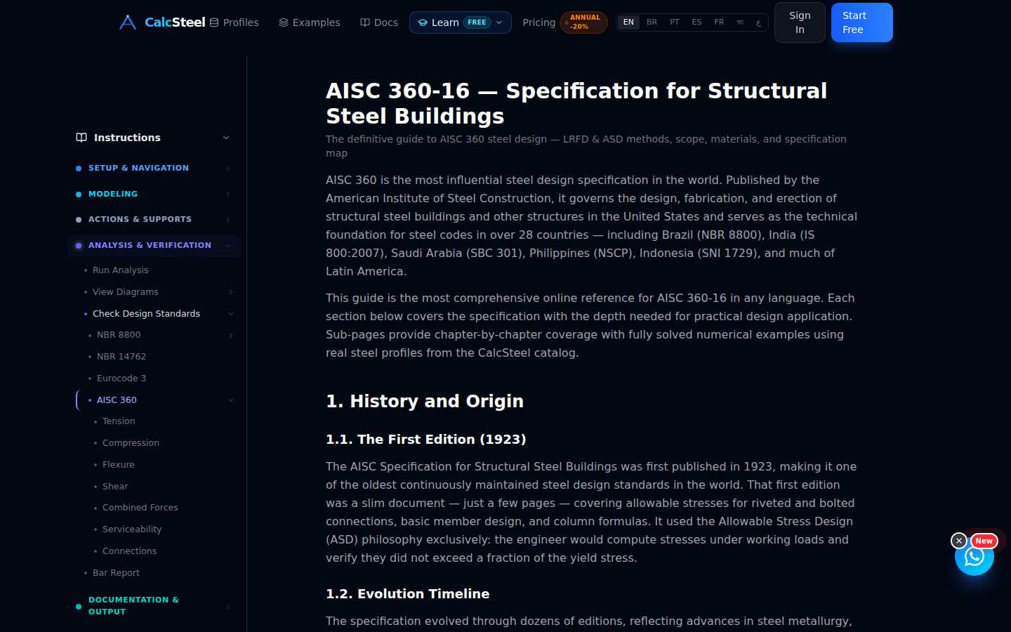 Aplicación CalcSteel mostrando el análisis de la viga con diagrama de momento flector y curva de flecha