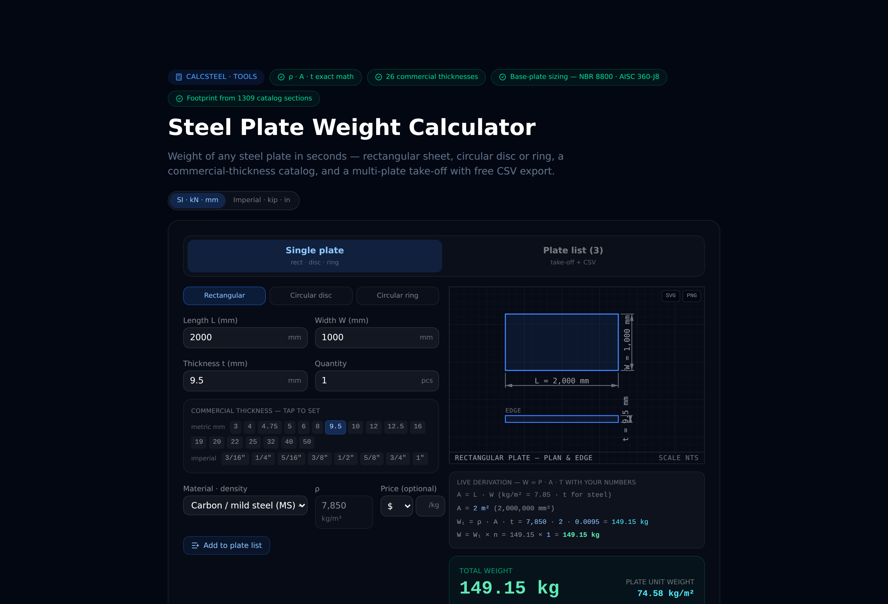 Calculateur de Poids de Plaque CalcSteel
