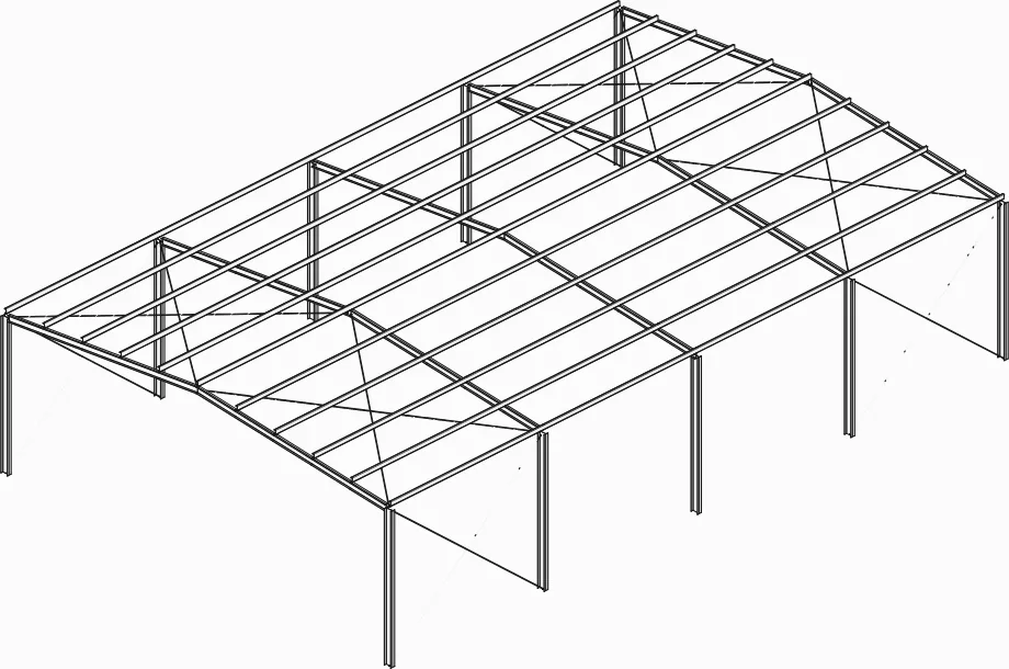 The shed with bracing in technical perspective