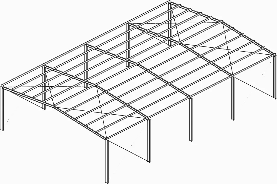 The shed with W310x39 columns in technical perspective