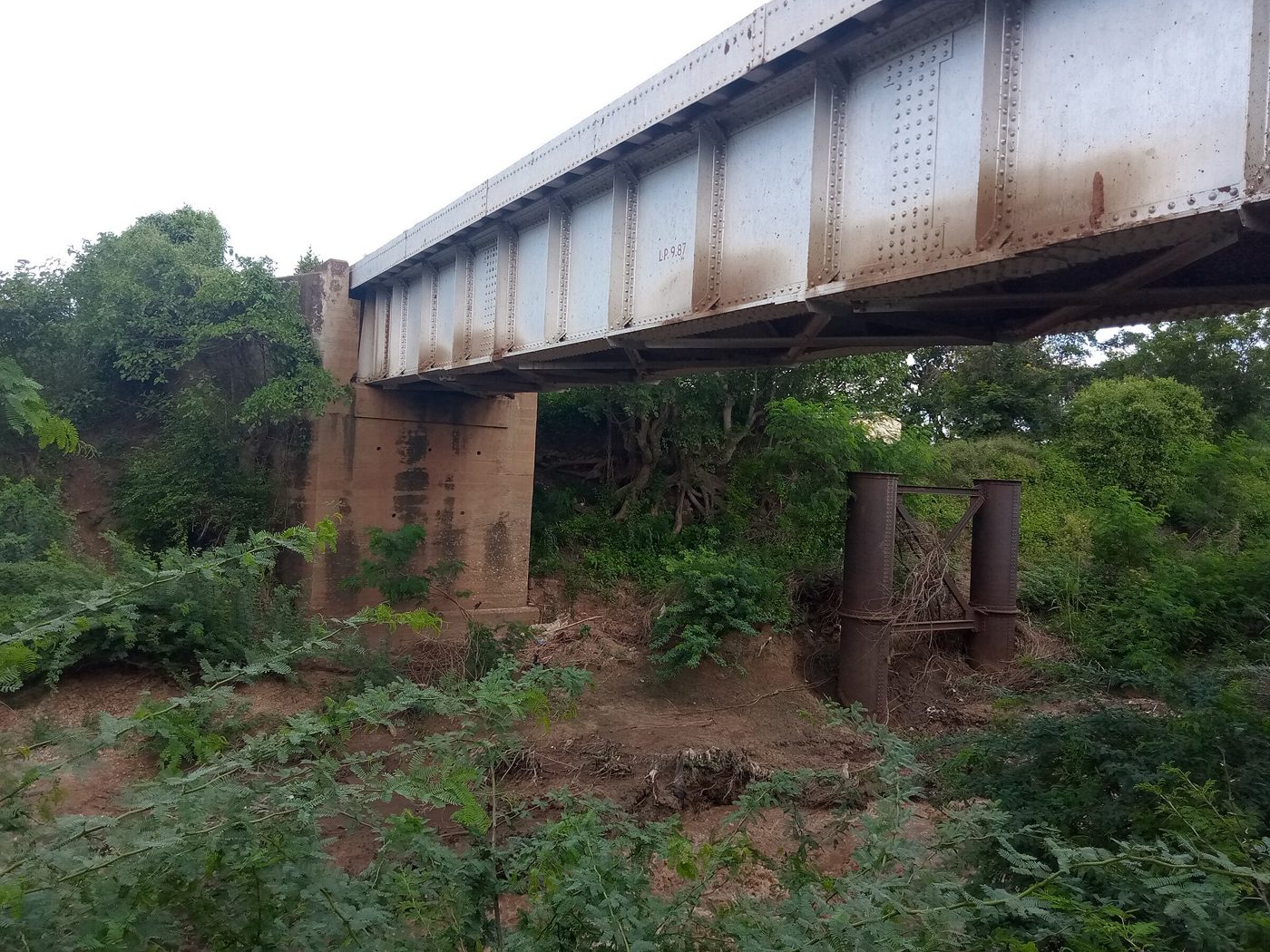 Steel plate girder railway bridge spanning between two supports