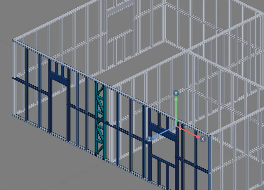 The front wall in 3D, with the lattice column highlighted.