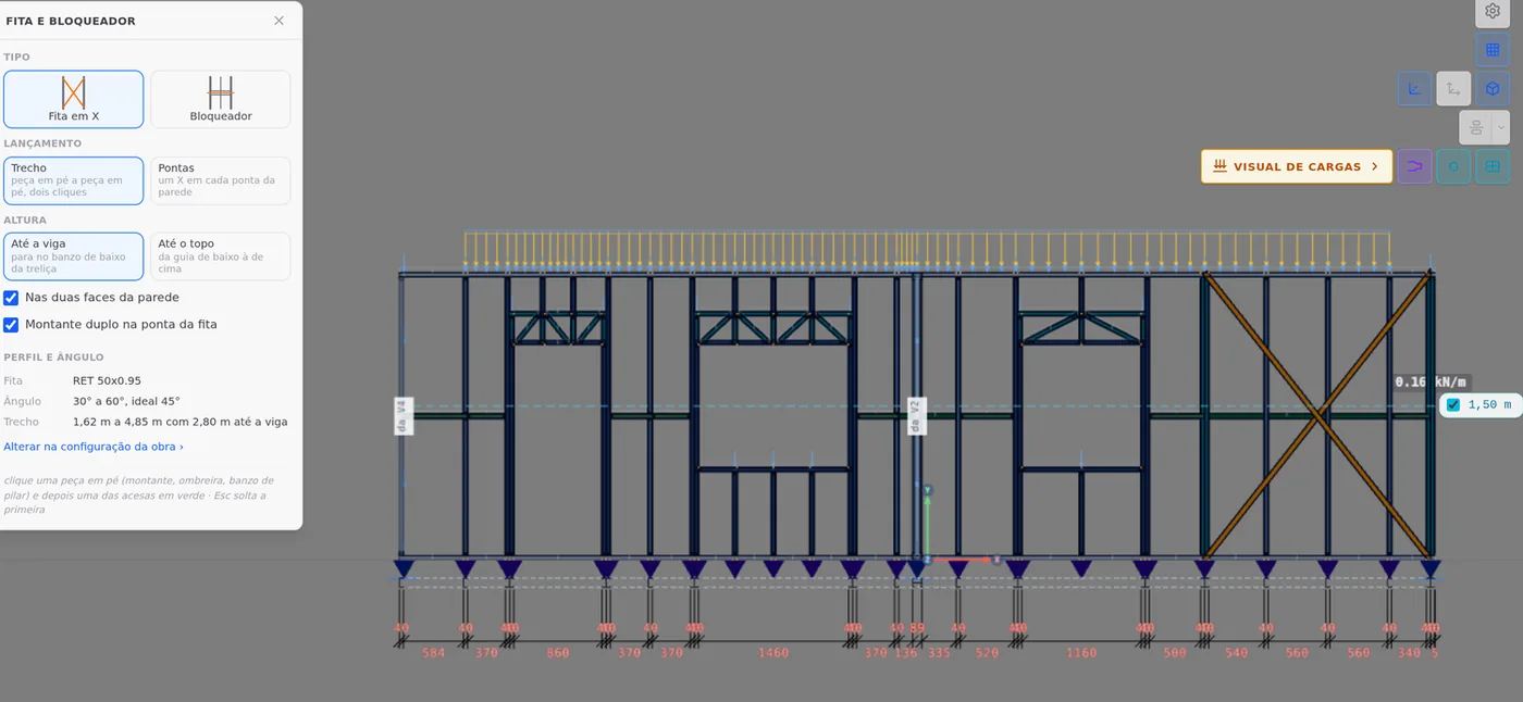 View of Parede 8 with the X strap in the corner panel and the Strap and blocking box open