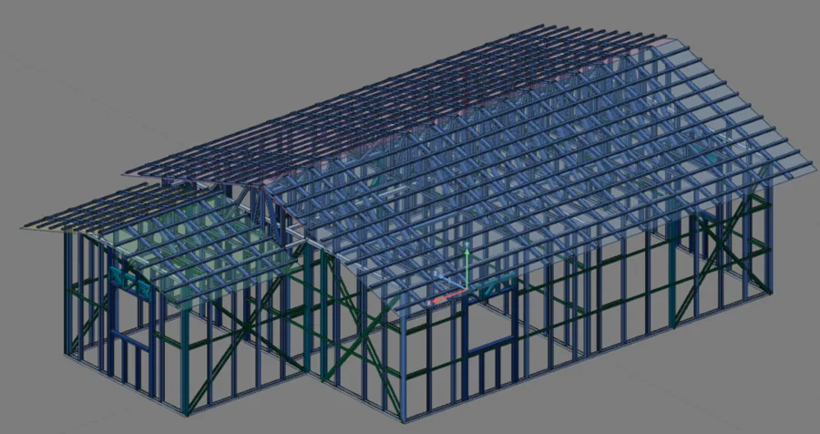 The extended house with a single roof