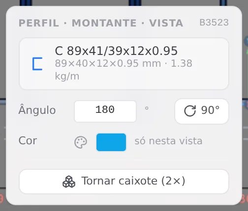 M12 selected in the Wall 2 view, with the 0.95 mm profile