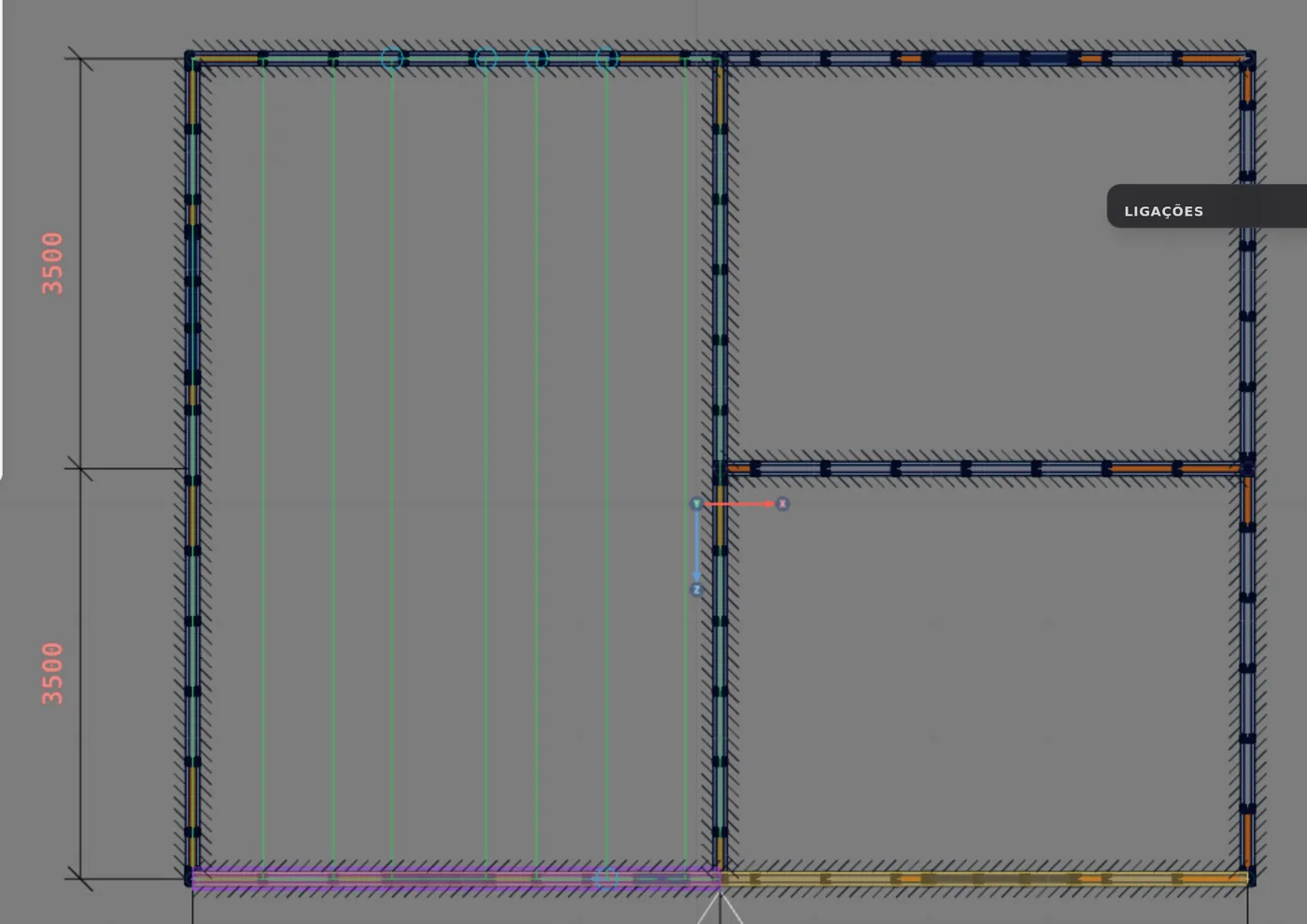 Joists along Z in the left room: 7.00 m span.