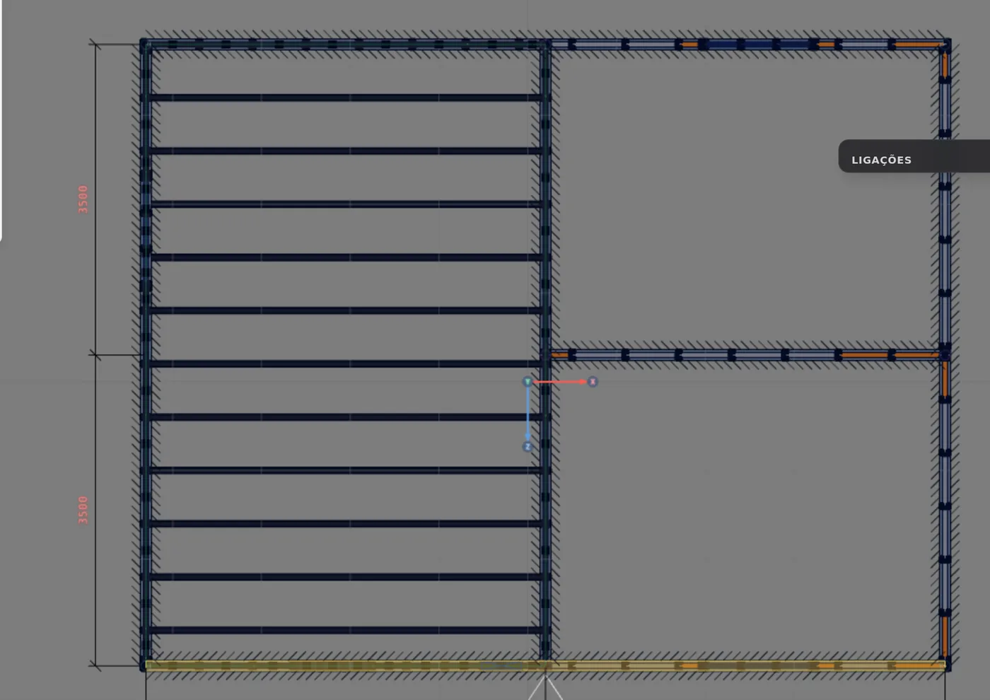 PS1 placed: 11 floor joists along X, from wall to wall.