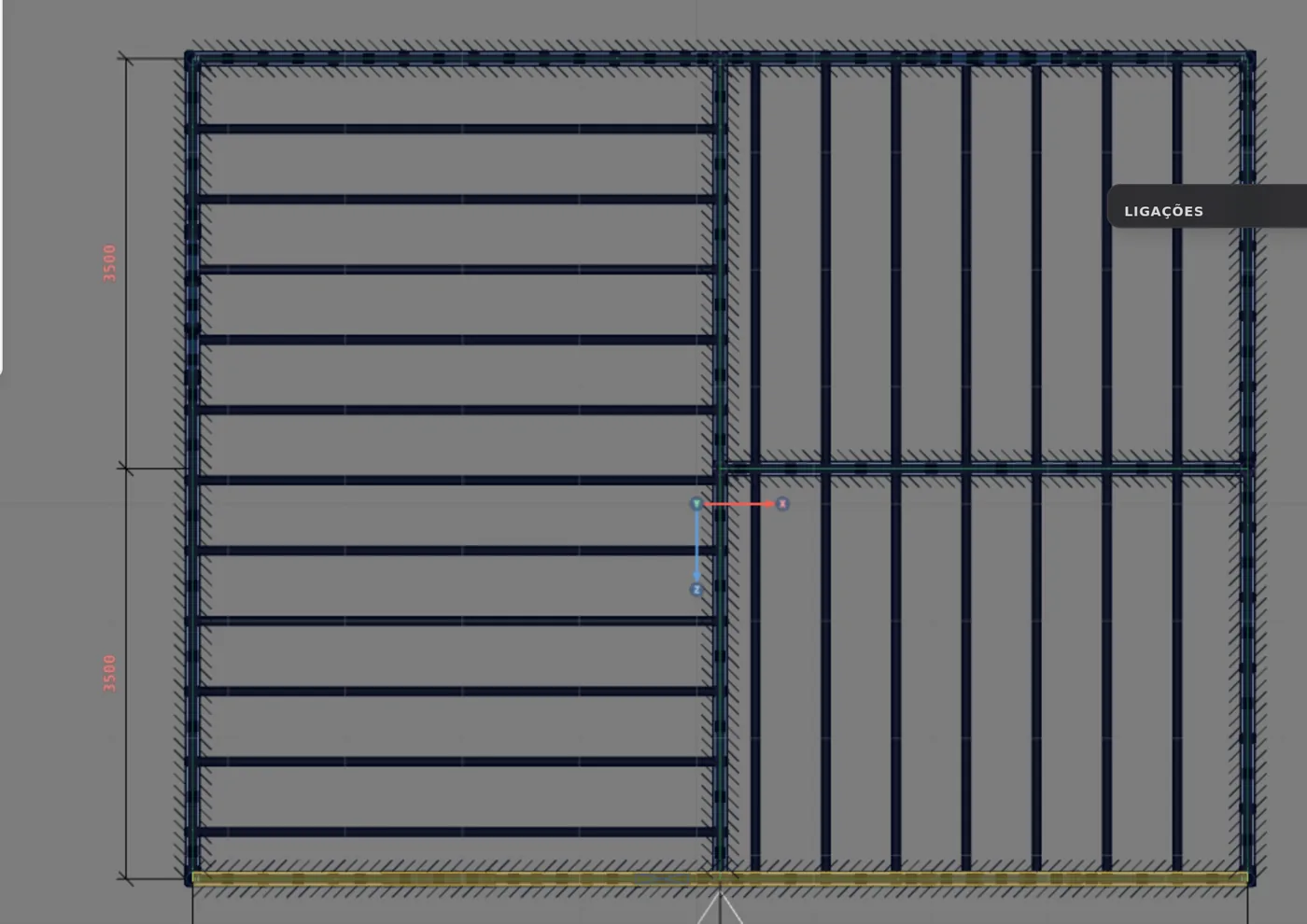 The three floors: PS1 along X, PS2 and PS3 along Z. 25 floor joists.