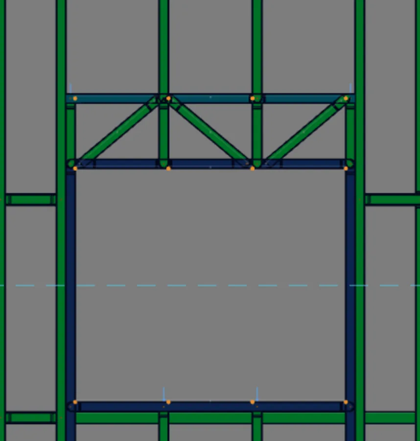 The front J1 after the calculation, with the colors on. No piece around the opening shows red; the confirmation, segment by segment, comes from the list in step 4.