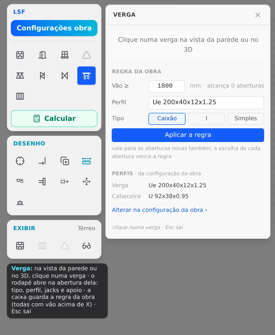 The LSF card with the Header tool armed (the button lit) and the Header box still empty, waiting for a click on a header. Below, the tool hint.