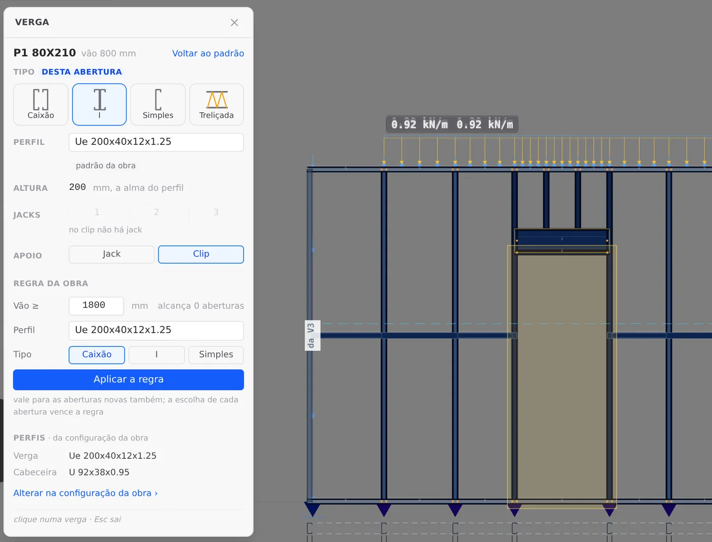 Clip support: no jack stud, the header runs to the king stud.