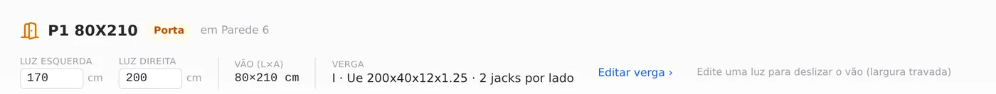 After step 4: "I · Ue 200x40x12x1.25 · 2 jacks por lado" (two jack studs per side).