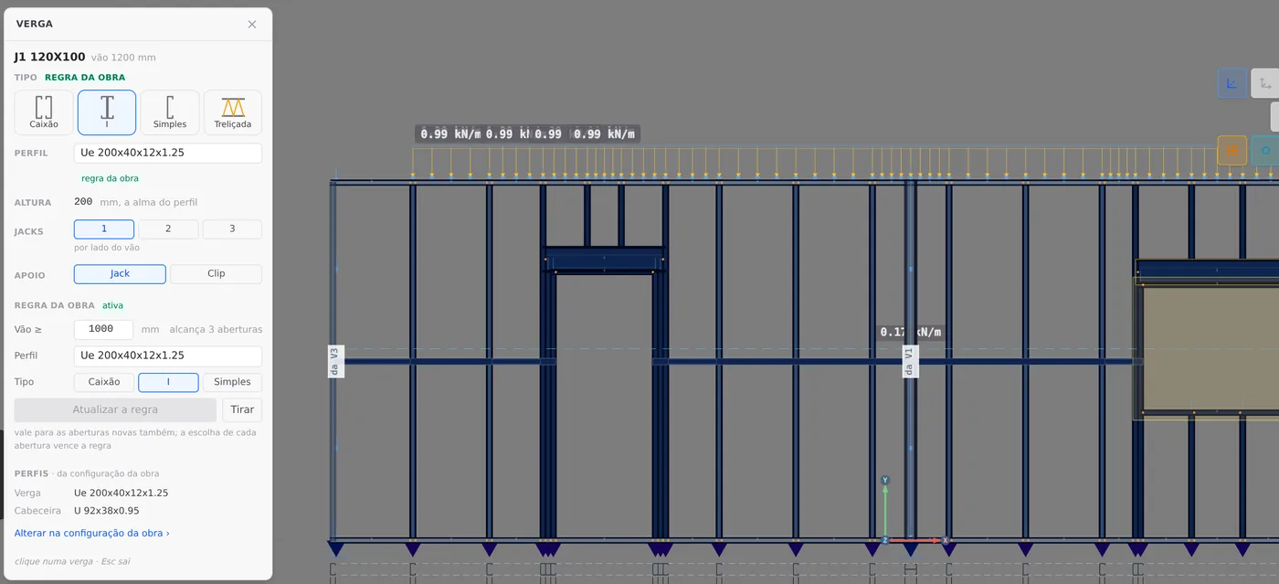 J1, 1200 mm, selected: I header from the project rule. P1 on the left keeps the default box.