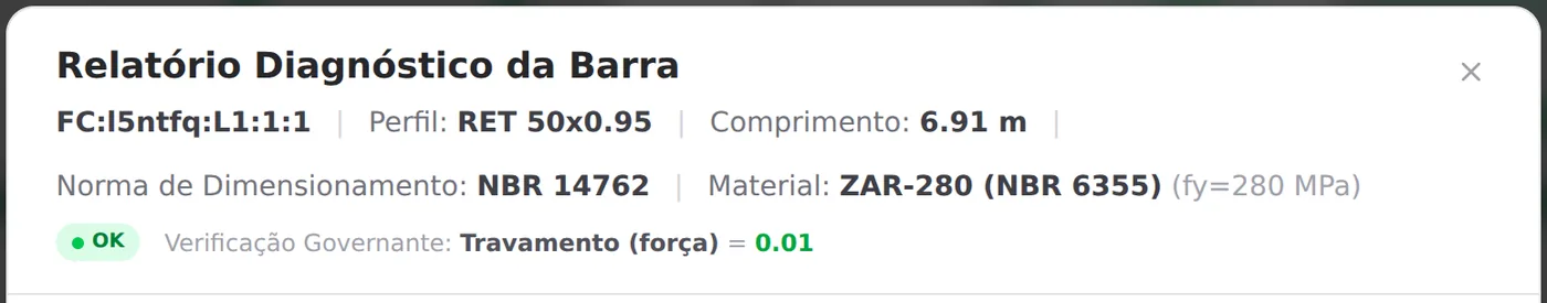 The horizontal strap of Wall 3 (FC): RET 50x0.95, 6.91 m, governed by Bracing (force), 0.01.