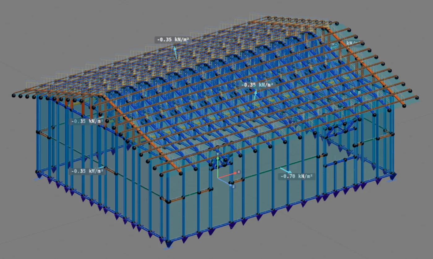 Wind case V1+ at 0 degrees drawn in the scene