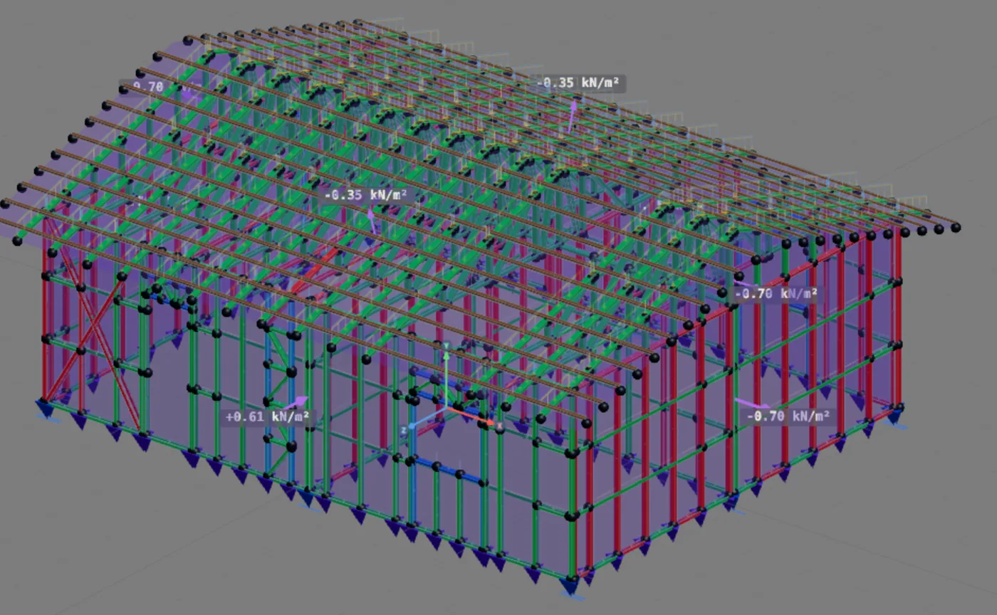 V2+ (90°): now it is the 9 m wall that takes +0.61 kN/m².