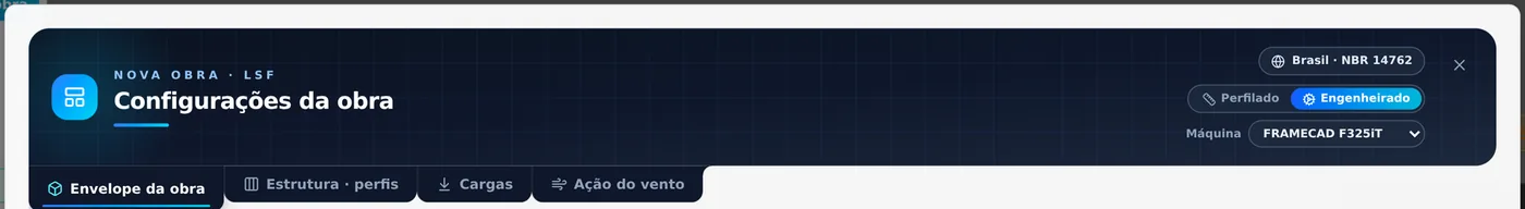 The header of the Project settings wizard, with the market, the fabrication and the four tabs
