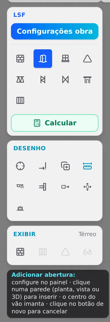 The LSF card with the door button lit, and the hint that appears below while the tool is armed.