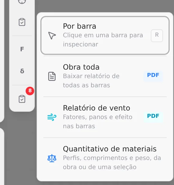 The button column and the report menu. The clipboard with the 8 is the verification list.