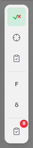 The tool column after the calculation: Verification Colors at the top, already on, and the list with the badge 8 at the bottom.