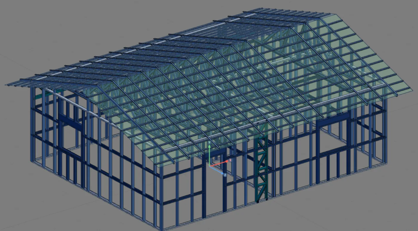 The 9 x 7 m house covered: TL1 over the walls, with the gables on the 7 m sides.