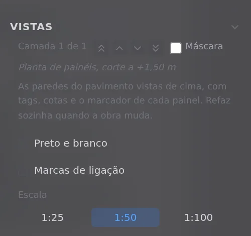 The plan control in the Views section, with the 1:50 scale checked.