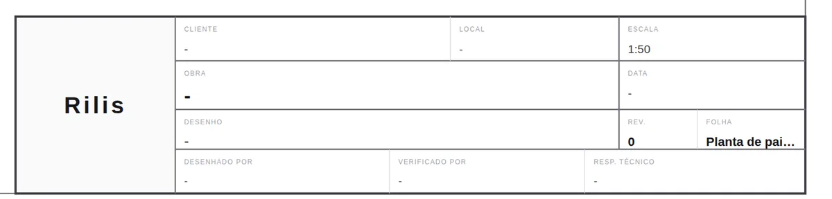 The technical title block of the plan, with nothing filled in: the person's name in place of the company, ESCALA 1:50 and REV. 0.