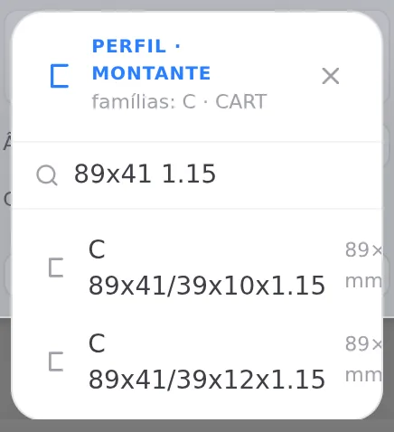 In the profile card of M1012, the profile name opens the search: here, 89x41 1.15.